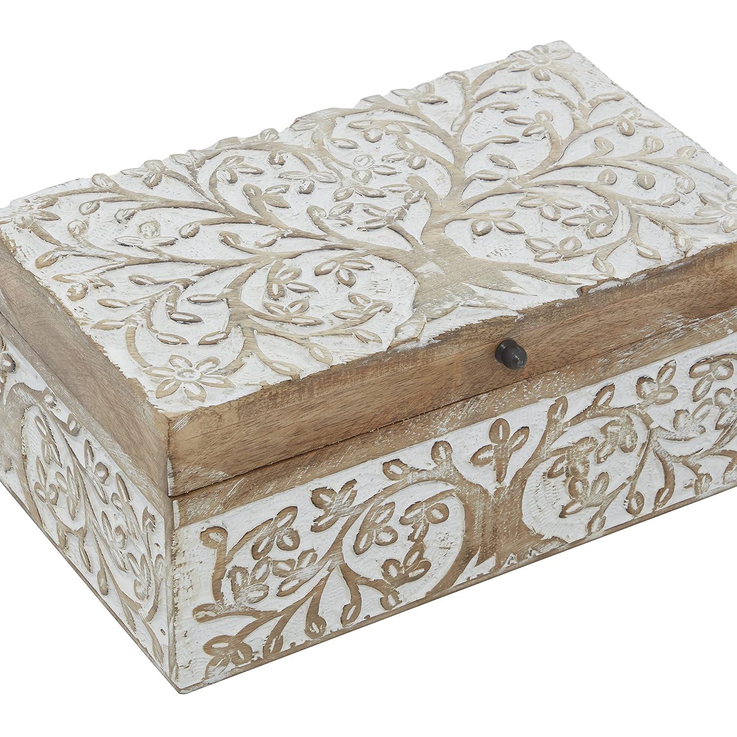 Olivia & May Set of 3 Rustic Carved Mango Wood Boxes : Handmade Keepsake Storage