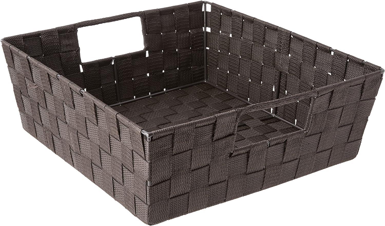 Espresso Woven Polypropylene Storage Tote with Metal Handles