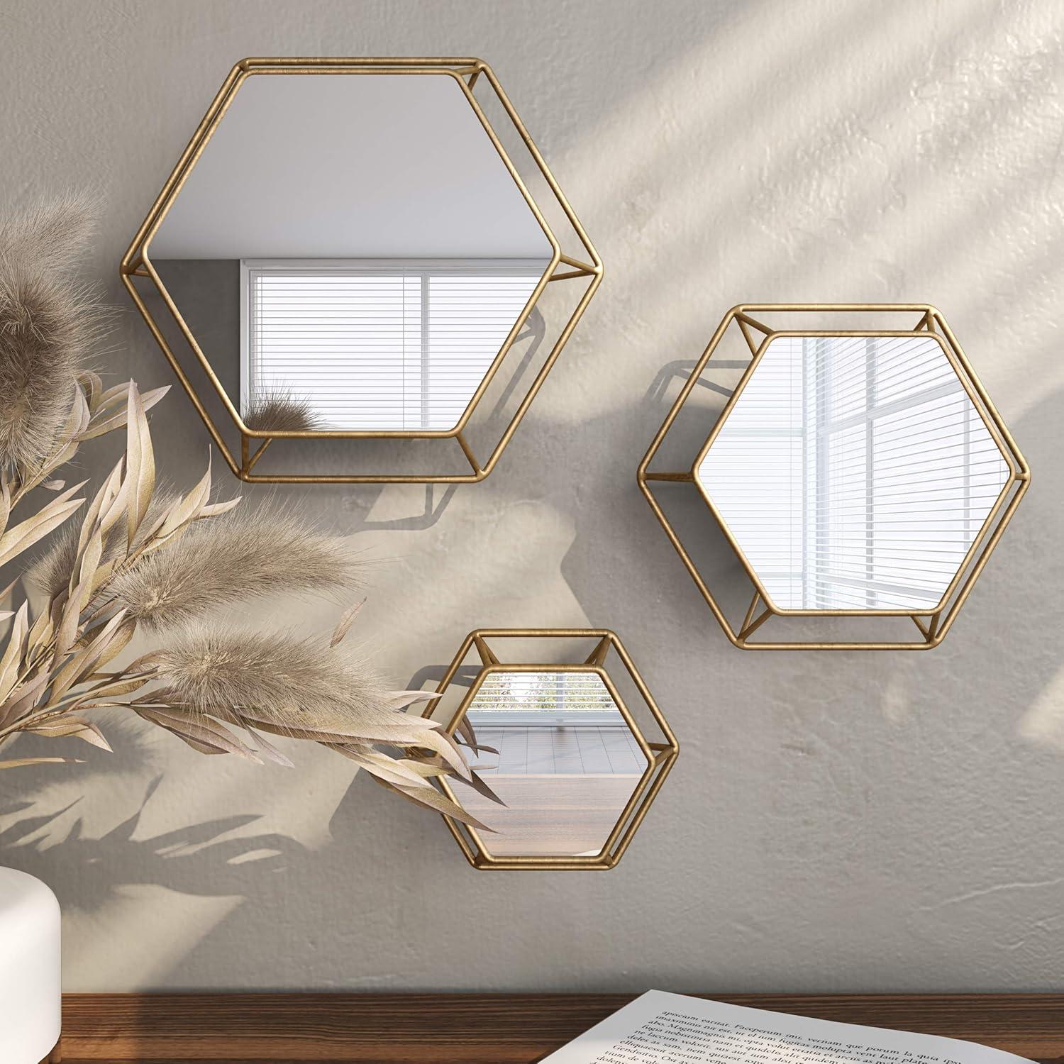 Shanton Hexagonal Wall Mirrors Brass(Set of 3) by Aspire