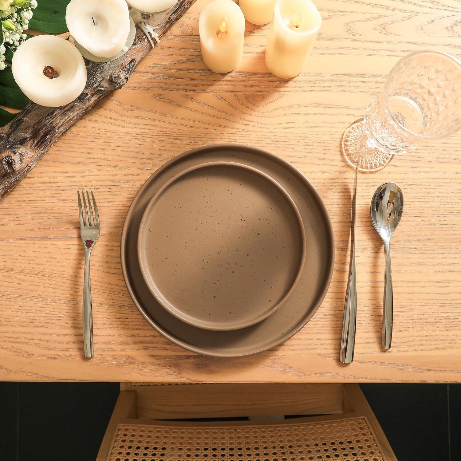 Matte Brown Porcelain Outdoor Dinnerware Set, Service for 4