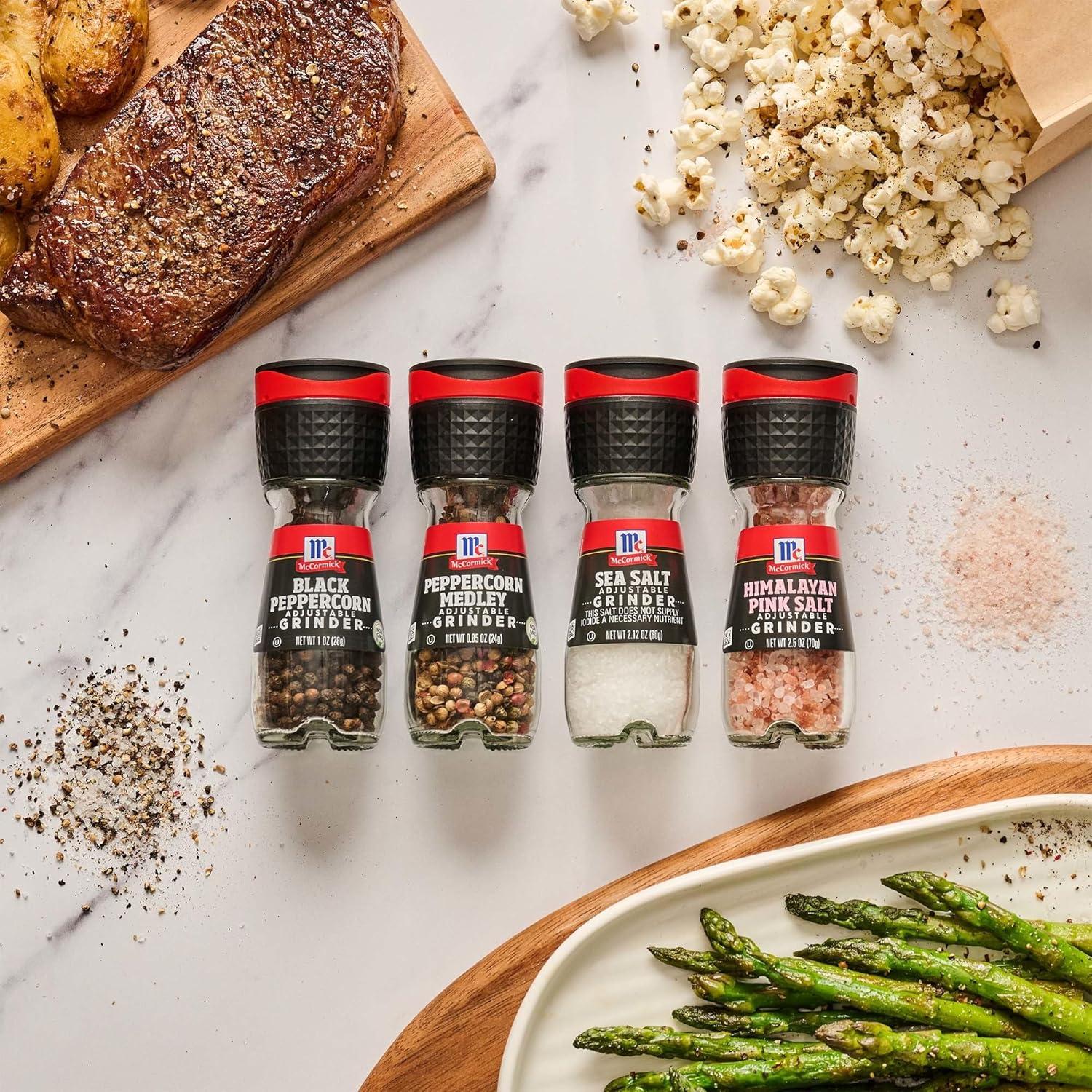 Mccormick Salt & Pepper Grinder Variety Pack (Himalayan Pink Salt, Sea Salt, Black Peppercorn, Peppercorn Medley), 0.05 Lb