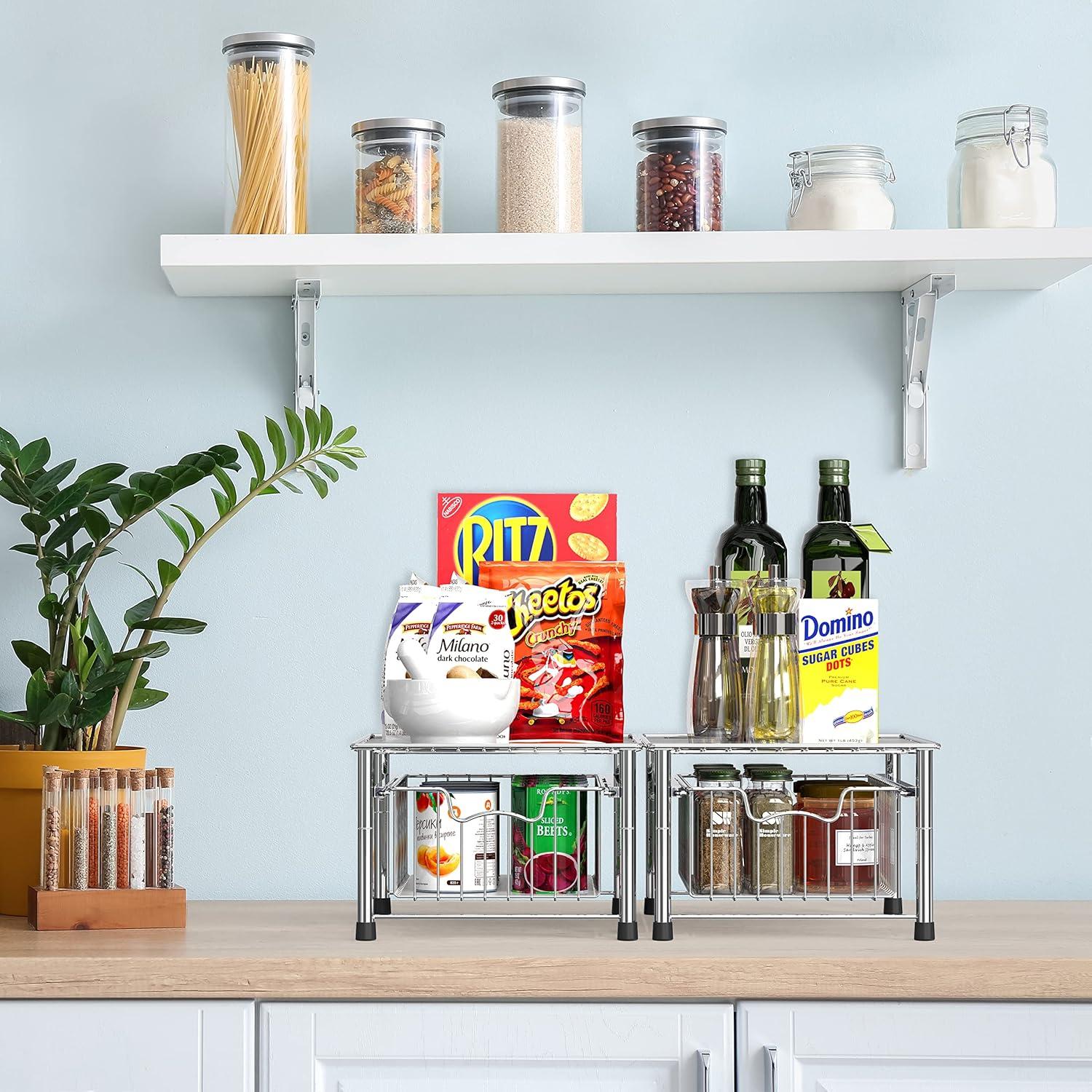 Chrome Stackable Metal Cabinet Organizer Basket Drawer