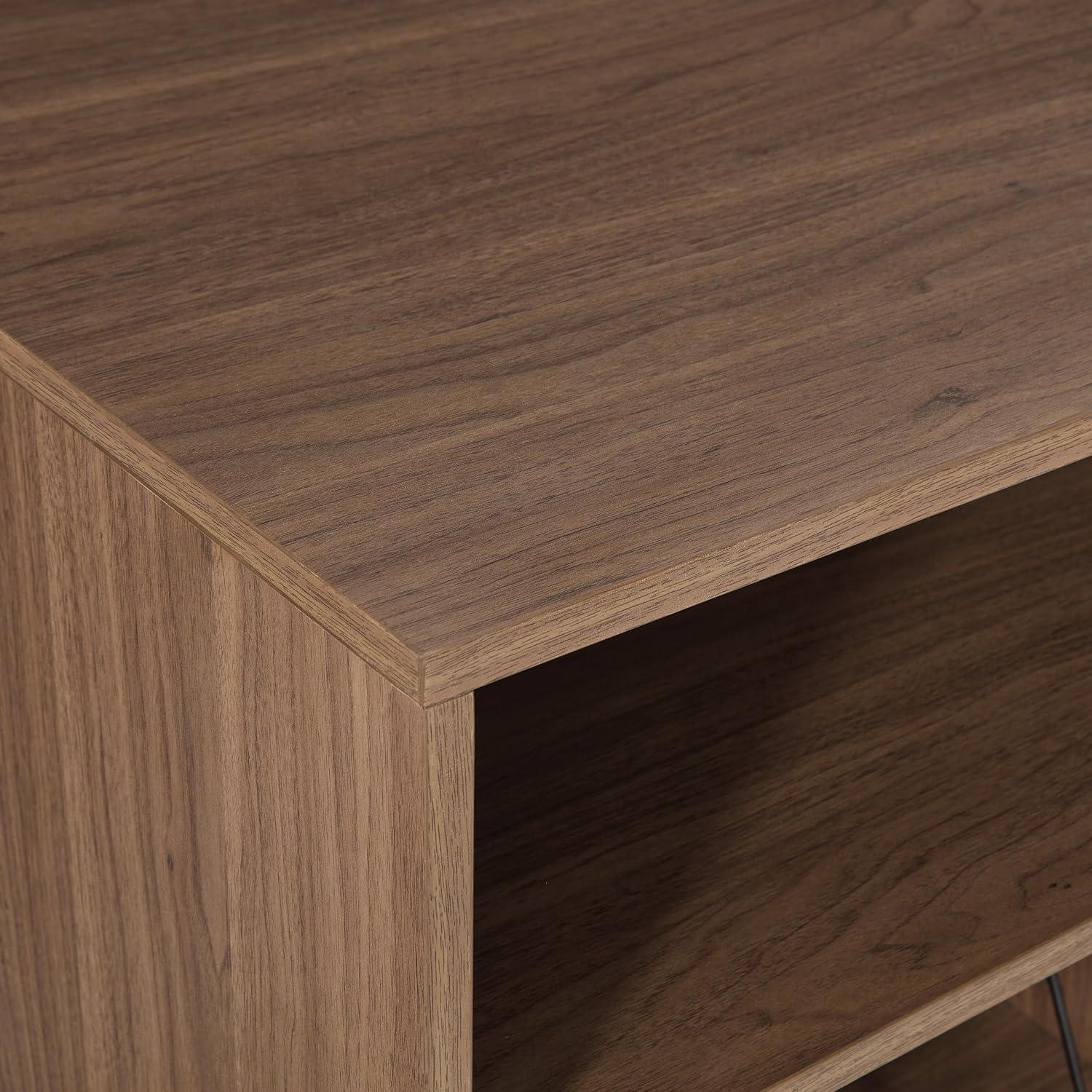 OSP Home Furnishings Retro Record Player Stand Console with Album Storage, Majestic Walnut Finish