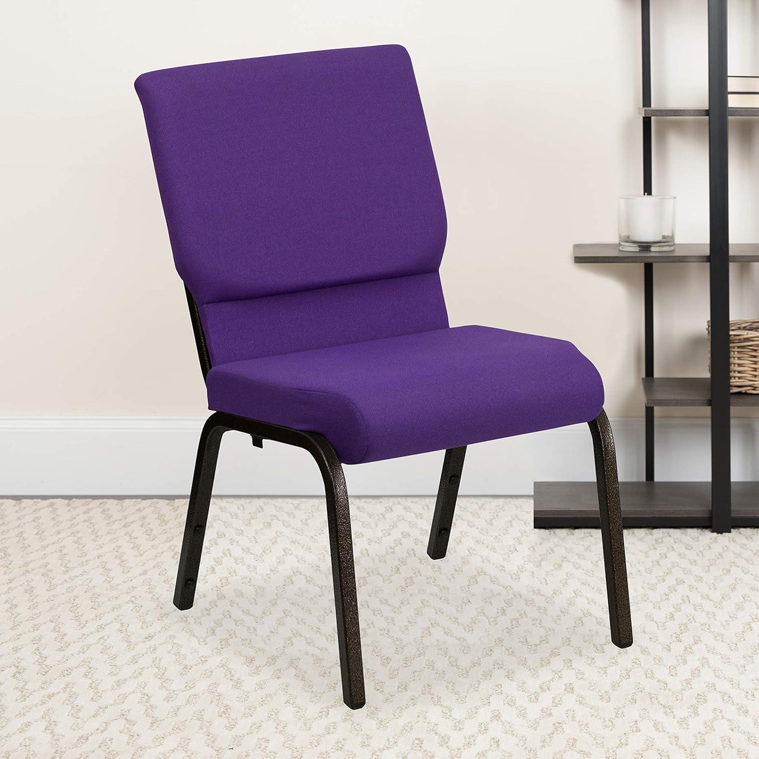 BizChair 18.5''W Stacking Church Chair in Purple Fabric - Gold Vein Frame