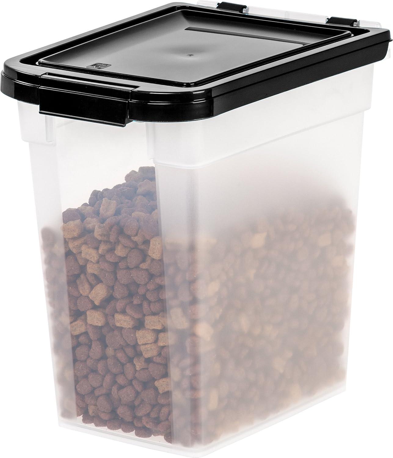 IRIS USA 10 Lbs / 12.75 Qt WeatherPro Airtight Pet Food Storage Container, Clear/Black
