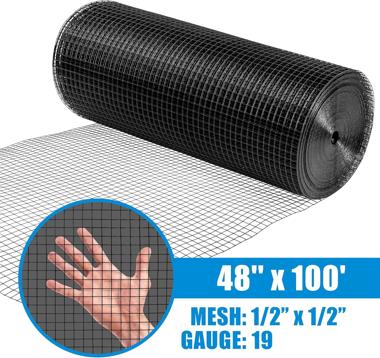 Fencer Wire Fencer Wire 19 Gauge Black Vinyl Coated Hardware Cloth, Welded Wire Fence Rolls, Mesh 1/2" X 1/2"