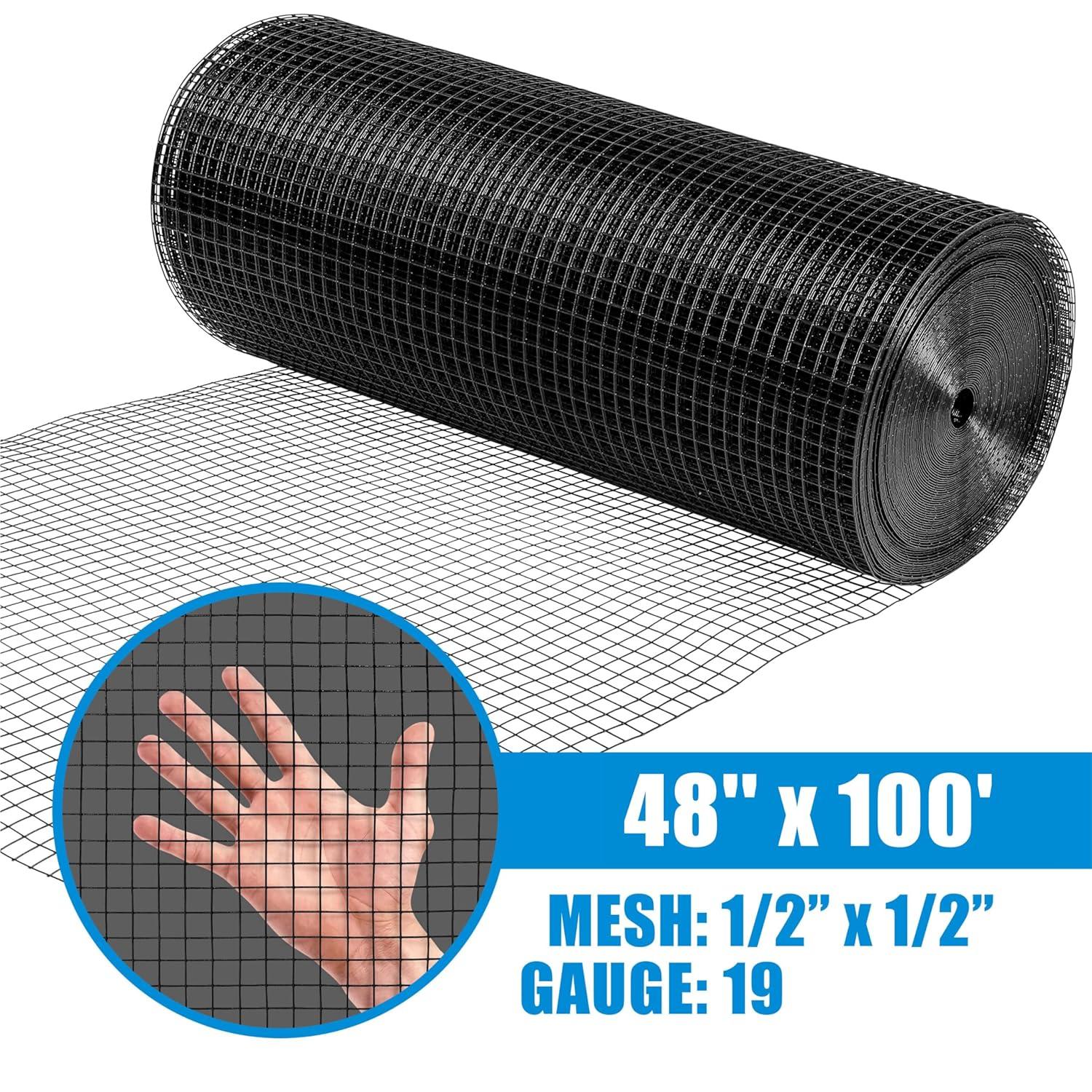 Fencer Wire Fencer Wire 19 Gauge Black Vinyl Coated Hardware Cloth, Welded Wire Fence Rolls, Mesh 1/2" X 1/2"