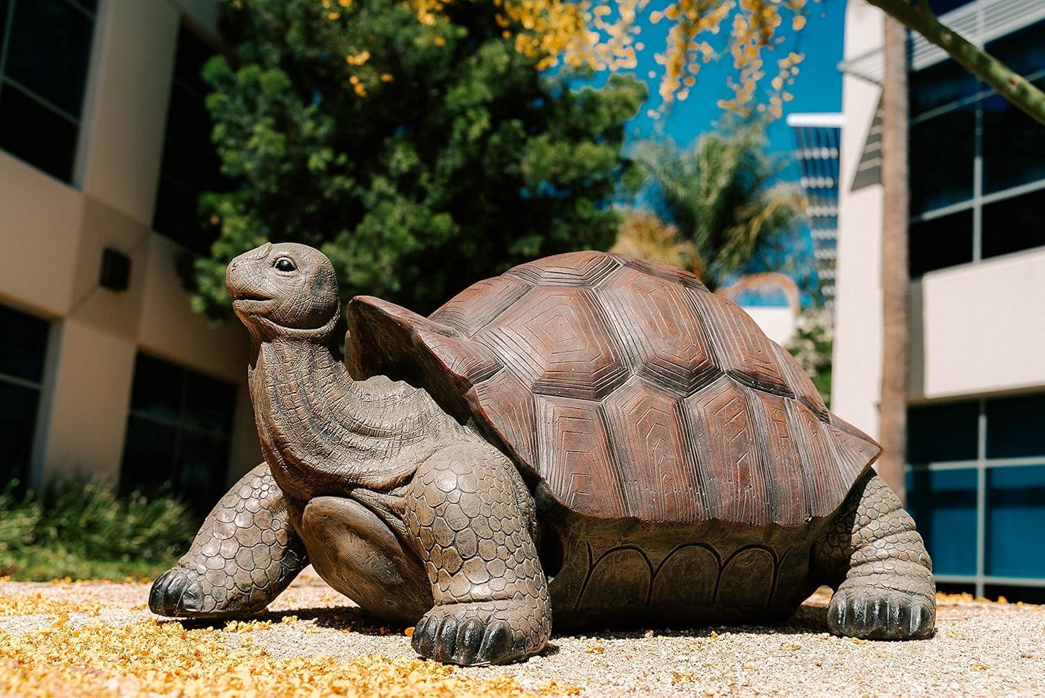 XBrand 28"L Brown and Black Concrete/MgO Walking Tortoise Statue, Indoor or Outdoor Décor, Garden Sculptures, Turtle Garden Statue