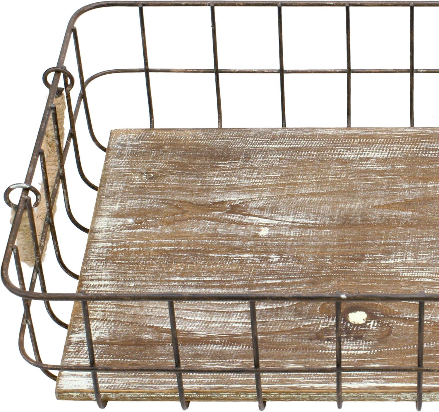 Rustic Woodgrain and Distressed Metal Rectangular Basket Duo