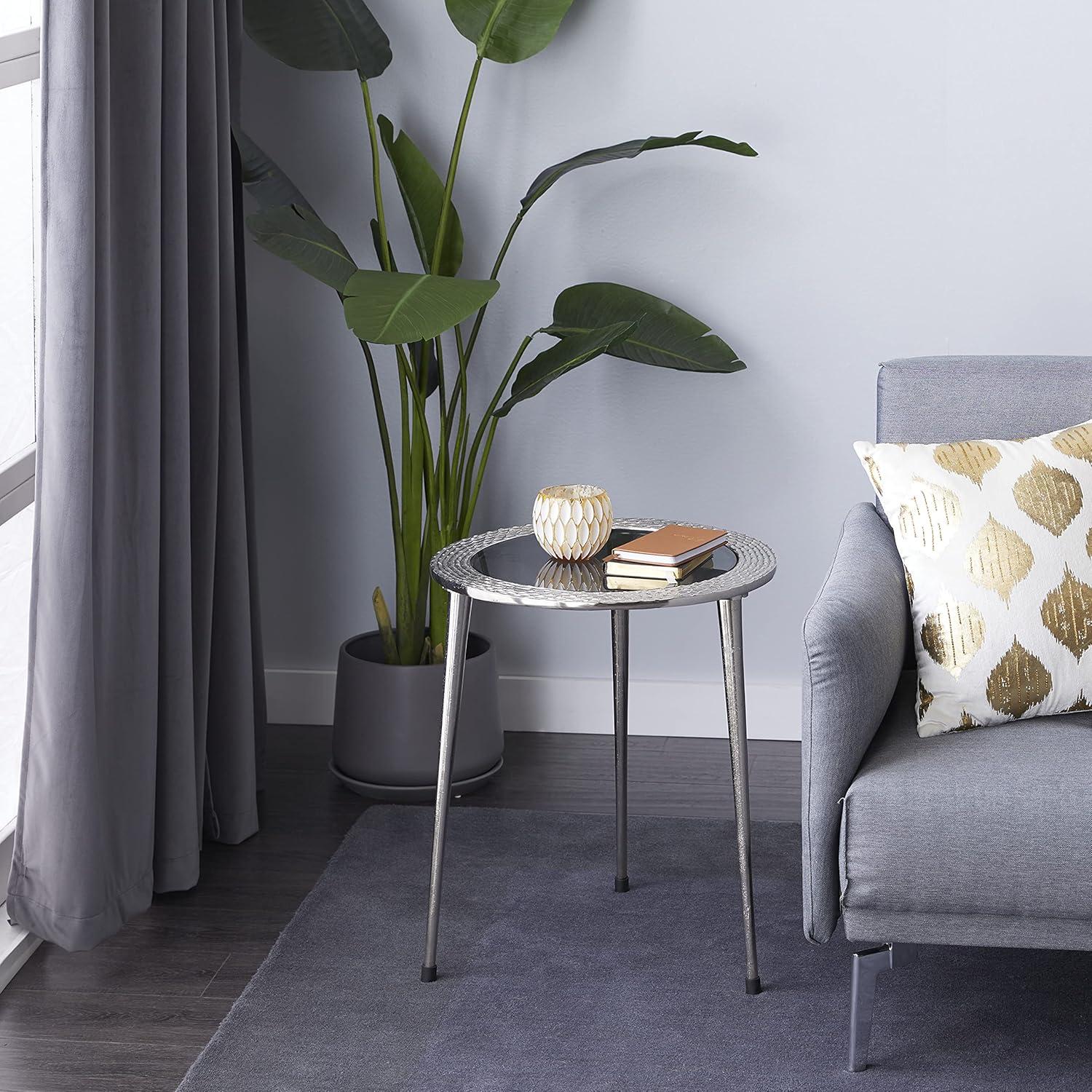 Round Walnut and Glass Contemporary Accent Table