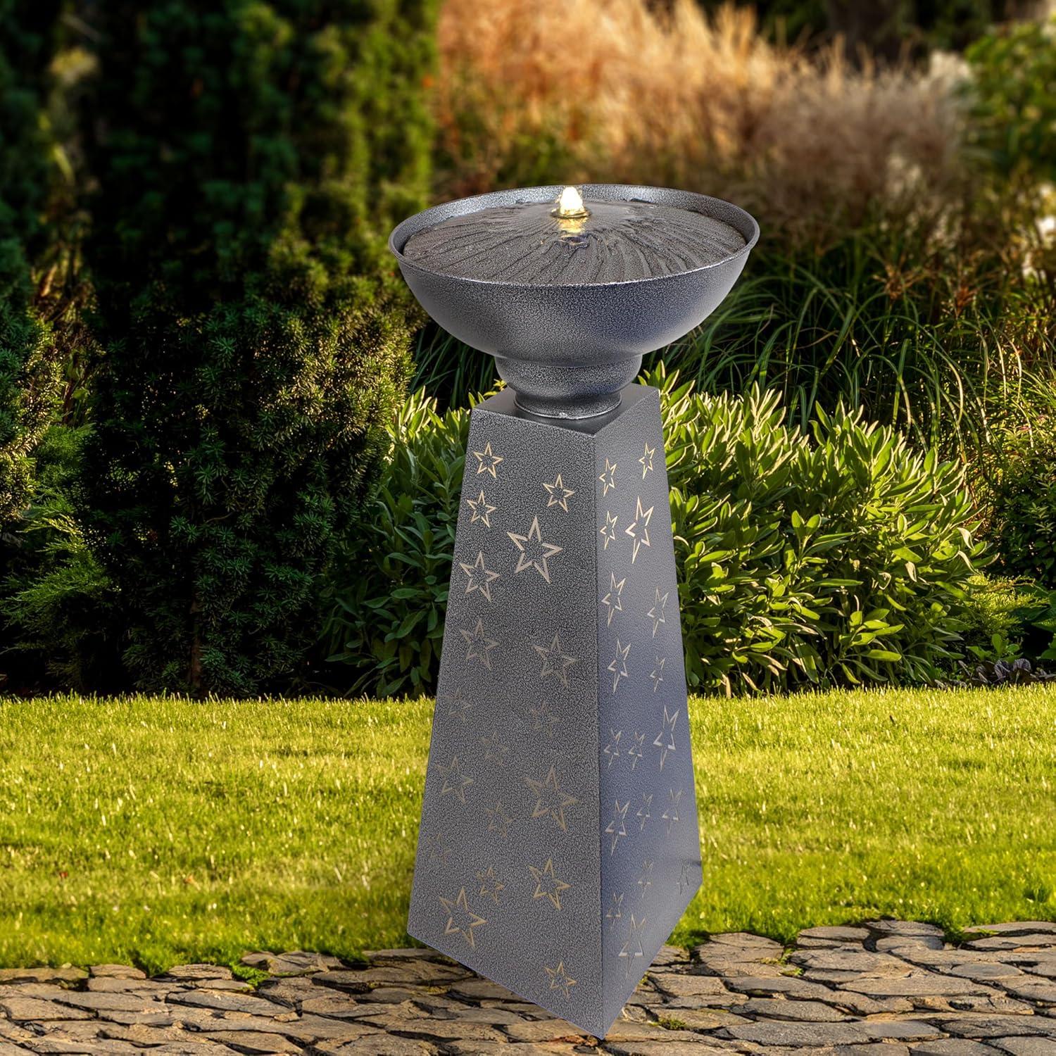 Starry Sky Black Galvanized Iron Bird Bath Fountain with LED Lights