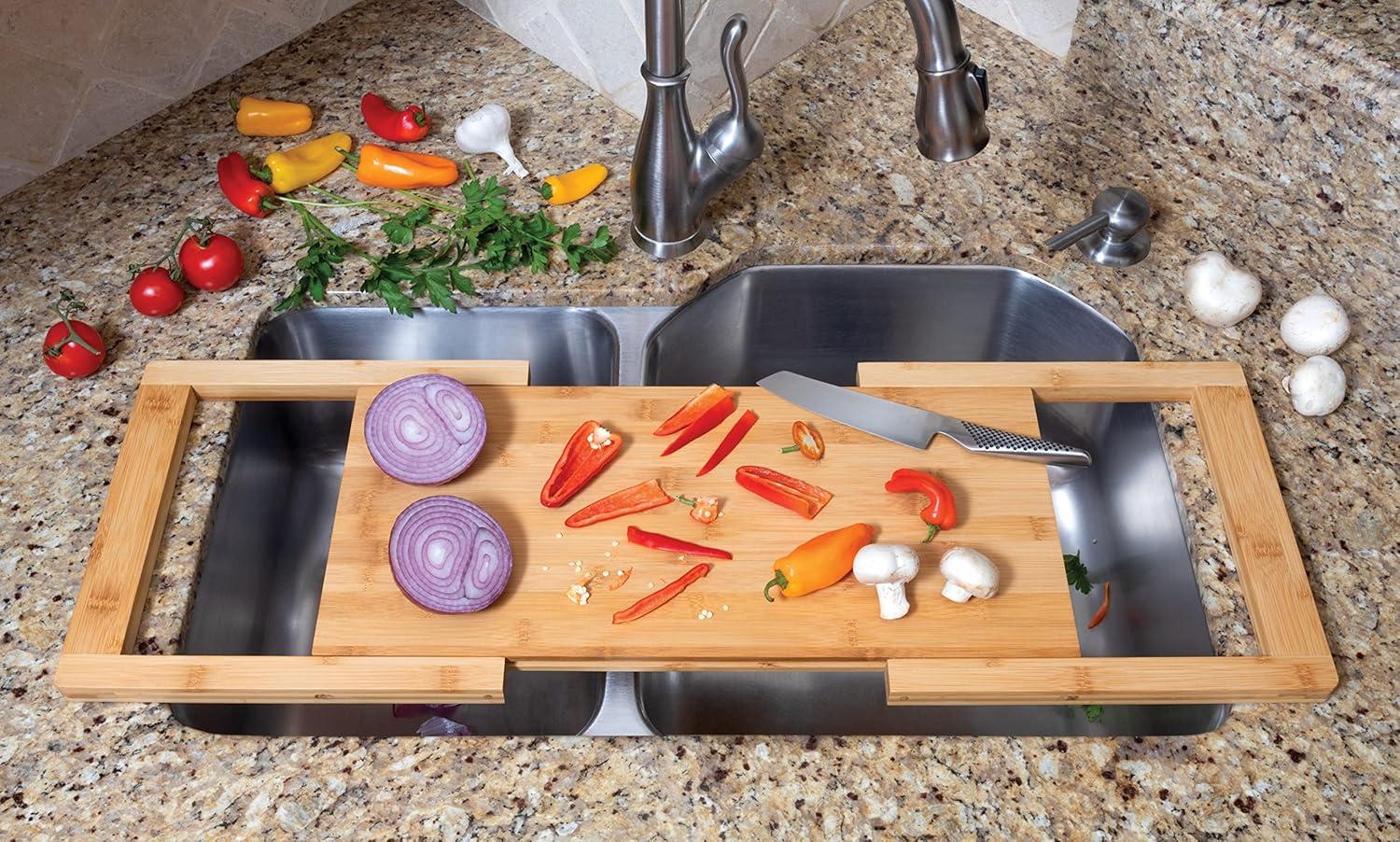 Expandable Bamboo Over-the-Sink Cutting Board