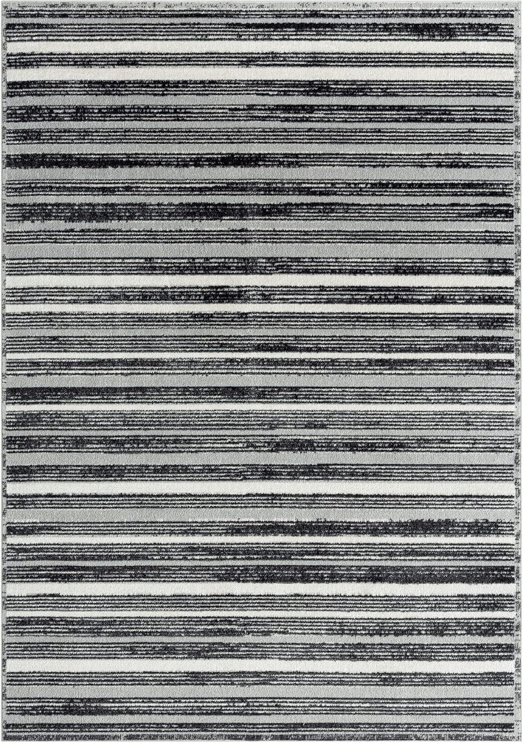 Everwash Treasure Striped Modern Machine Washable Area Rug, Light Grey/Charcoal Grey, 6'6"x9'2"