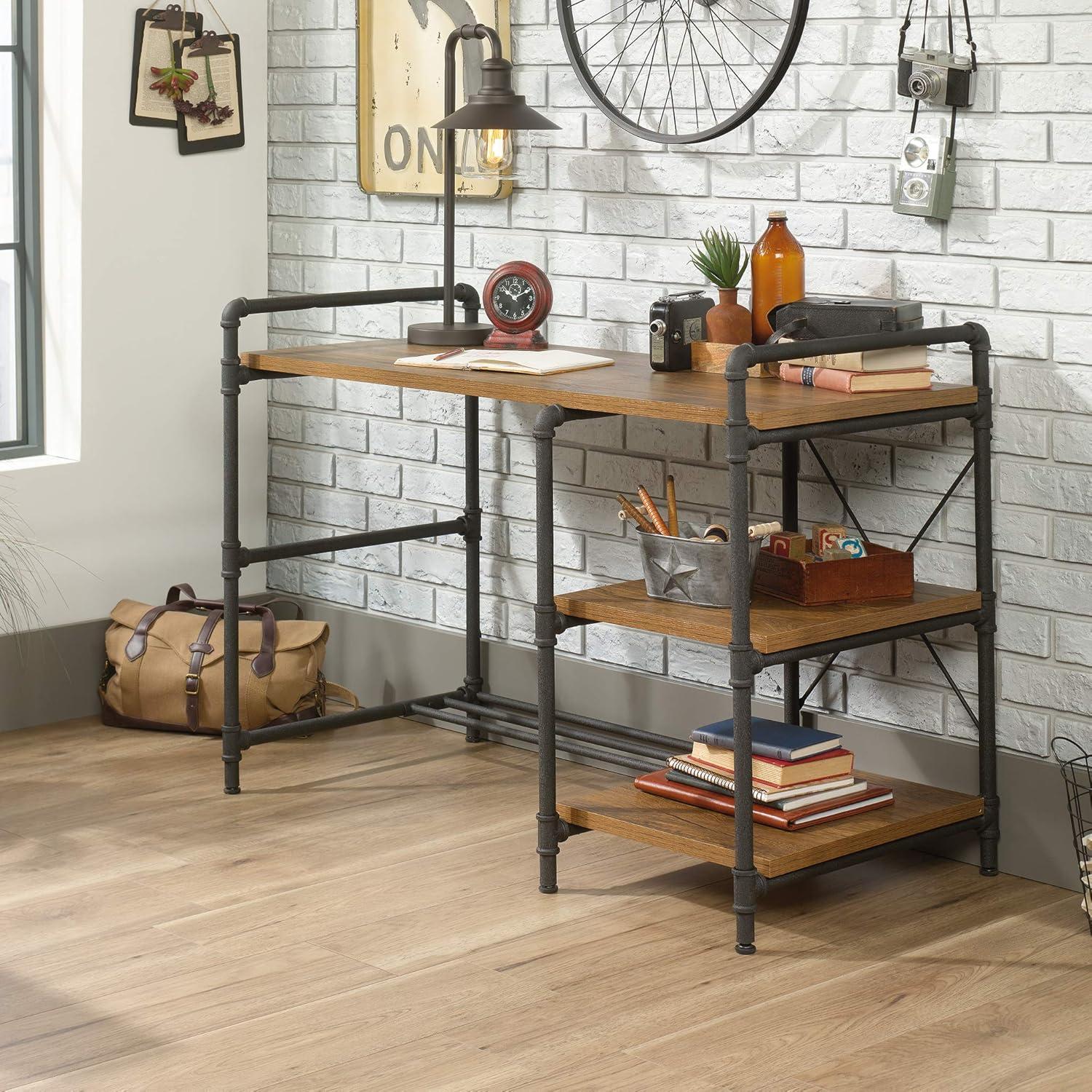 Iron City Black Metal and Oak Wood Desk with Shelves