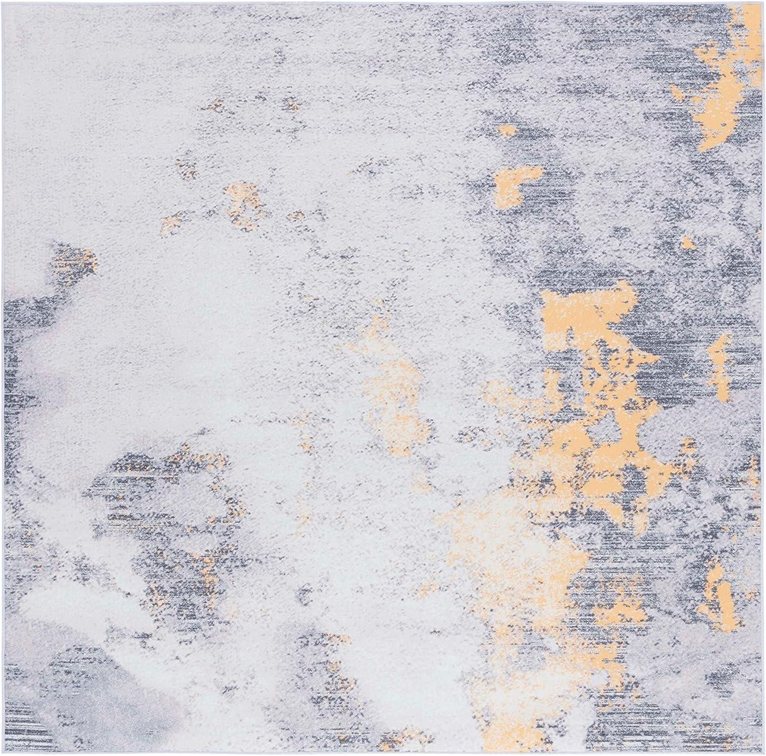 Tacoma TAC803 Power Loomed Machine Washable Skid-Resistant Indoor Accent Rug - Grey/Gold - 4'x4' - Safavieh