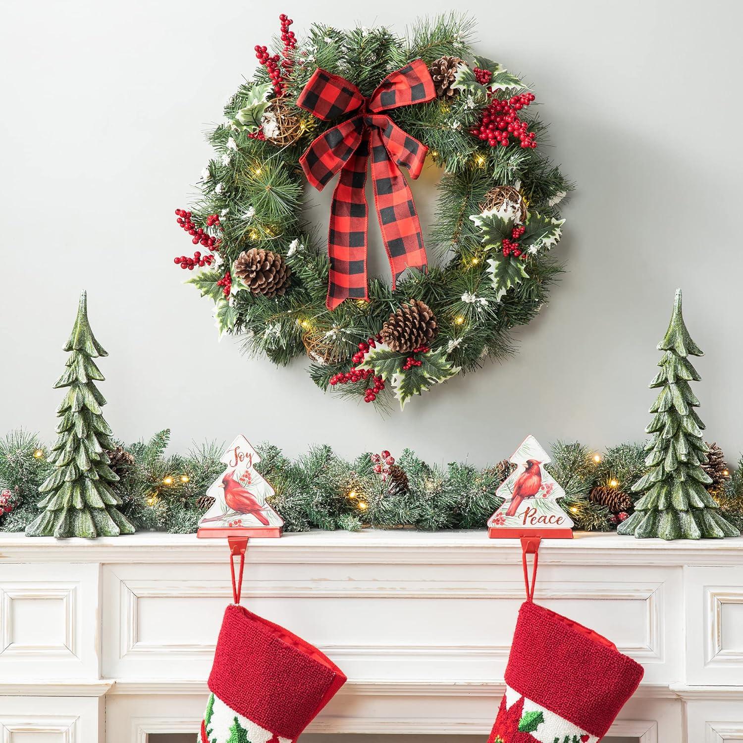 24'' LED Christmas Wreath with Pinecones and Berries