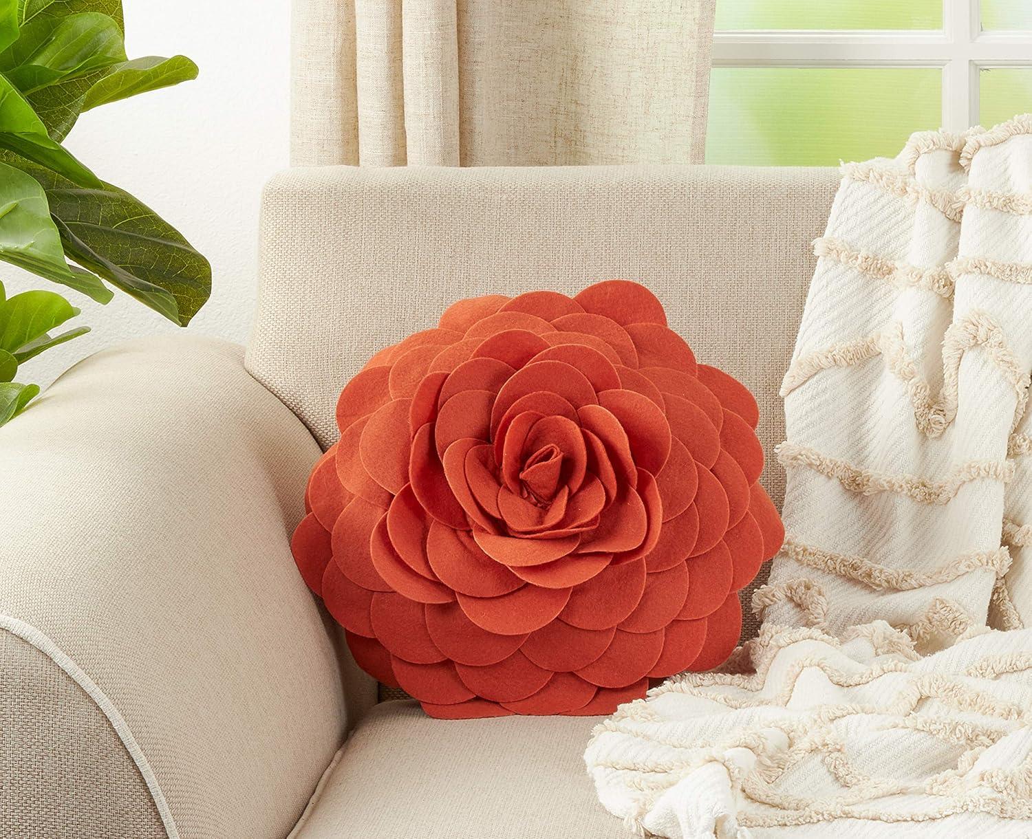 Flower Appliqued Felt Throw Pillow