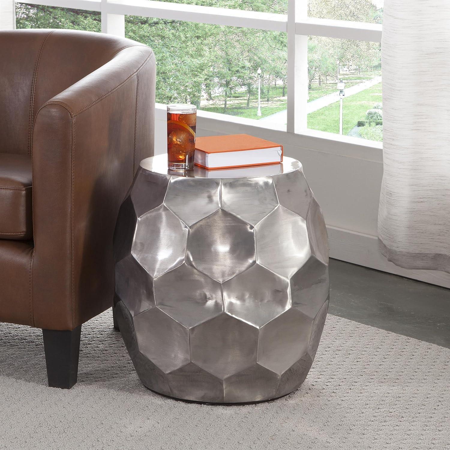 Stomp 20" Round Silver Metal and Stone End Table