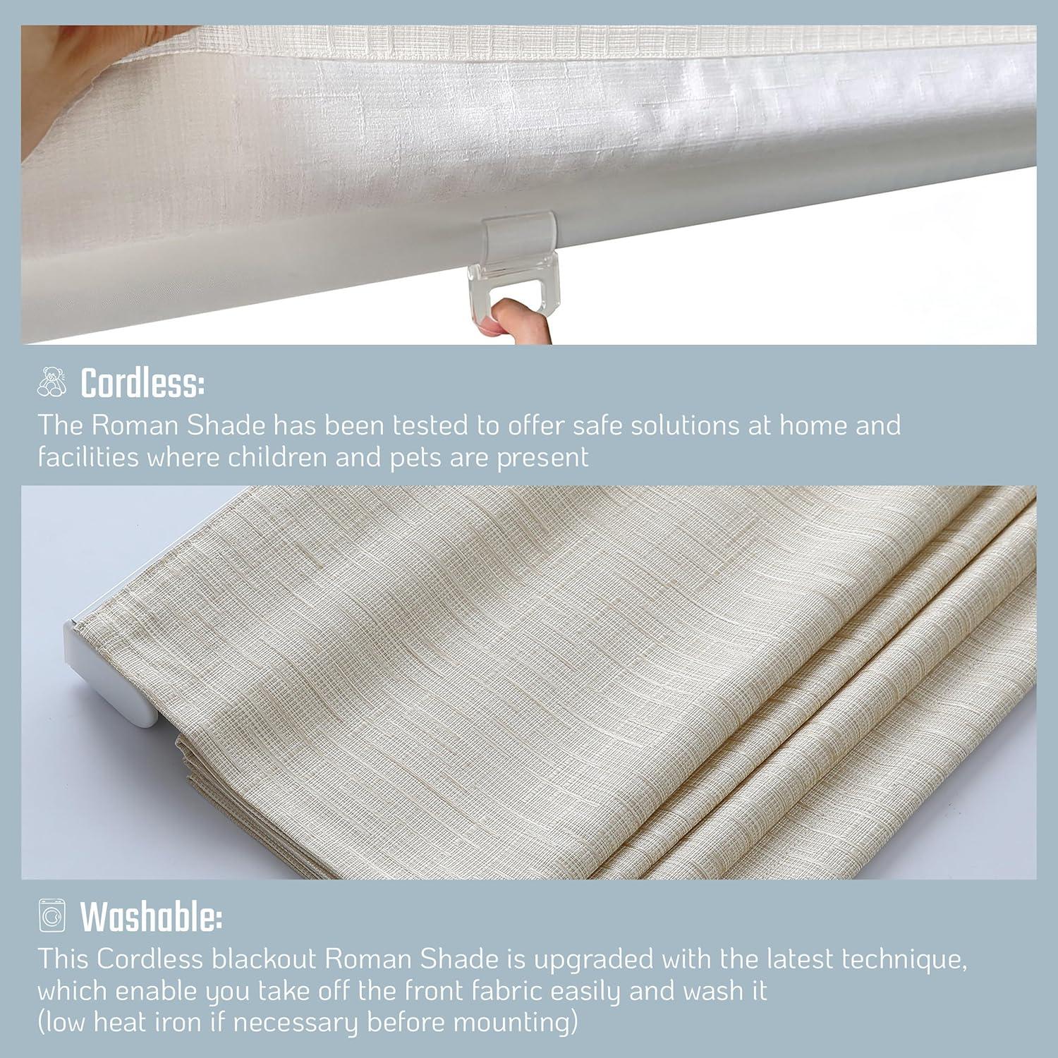 Everyday Celebration Roman Shades for Windows, Room Darkening Shades, Cordless Pull Down Window Shades, Shades for Indoor Windows, Woven Fabric Blinds & Shades, (Vanilla) 33" W X 64" H
