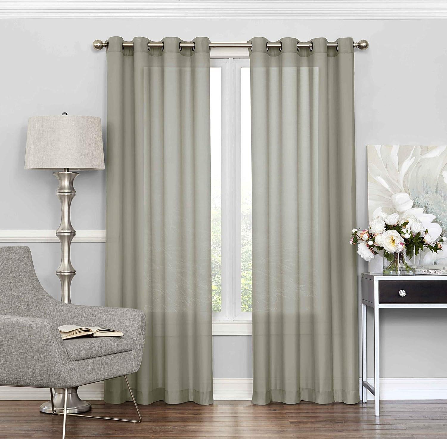 Sage Green Light Filtering Sheer Grommet Top Drapes, 52x63