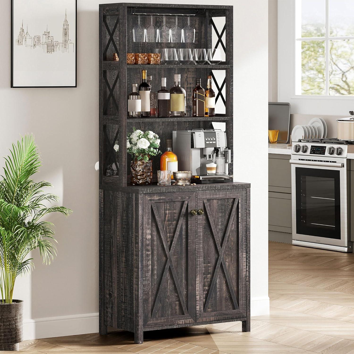 Moasis Bar Cabinet for Liquor and Glasses Dining Kitchen Cabinet with Wine Rack White