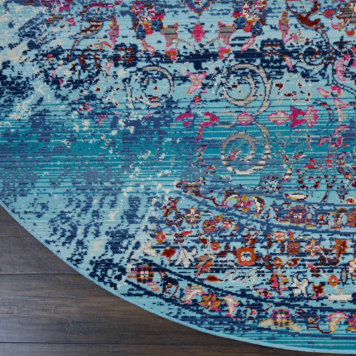 Nourison Vintage Kashan VKA02 Blue/White/Orange Indoor Area Rug - 5'3 x 7'10