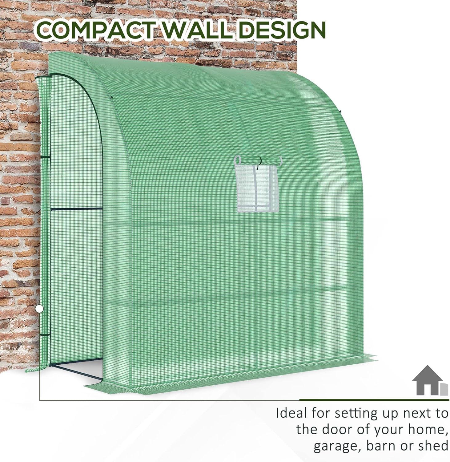 Green Walk-In Lean-to Greenhouse with Polyethylene Cover and Alloy Steel Frame