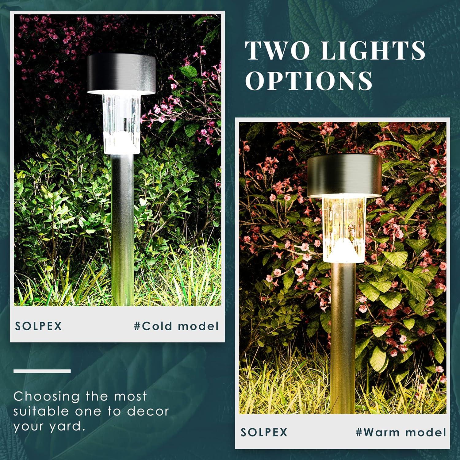SOLPEX 12 Pack Solar Outdoor Lights Pathway, Stainless Steel Solar Lights Outdoor Waterproof,LED Landscape Lighting Solar Walkway Lights for Landscape/Patio/Lawn/Yard/Driveway-Cold White
