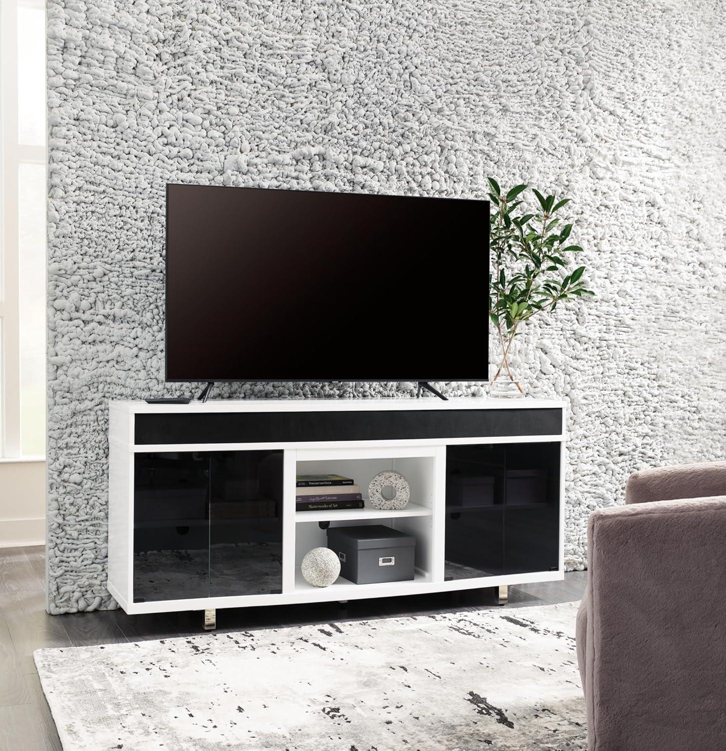 Gardoni White and Black 72" TV Stand with Fireplace Option