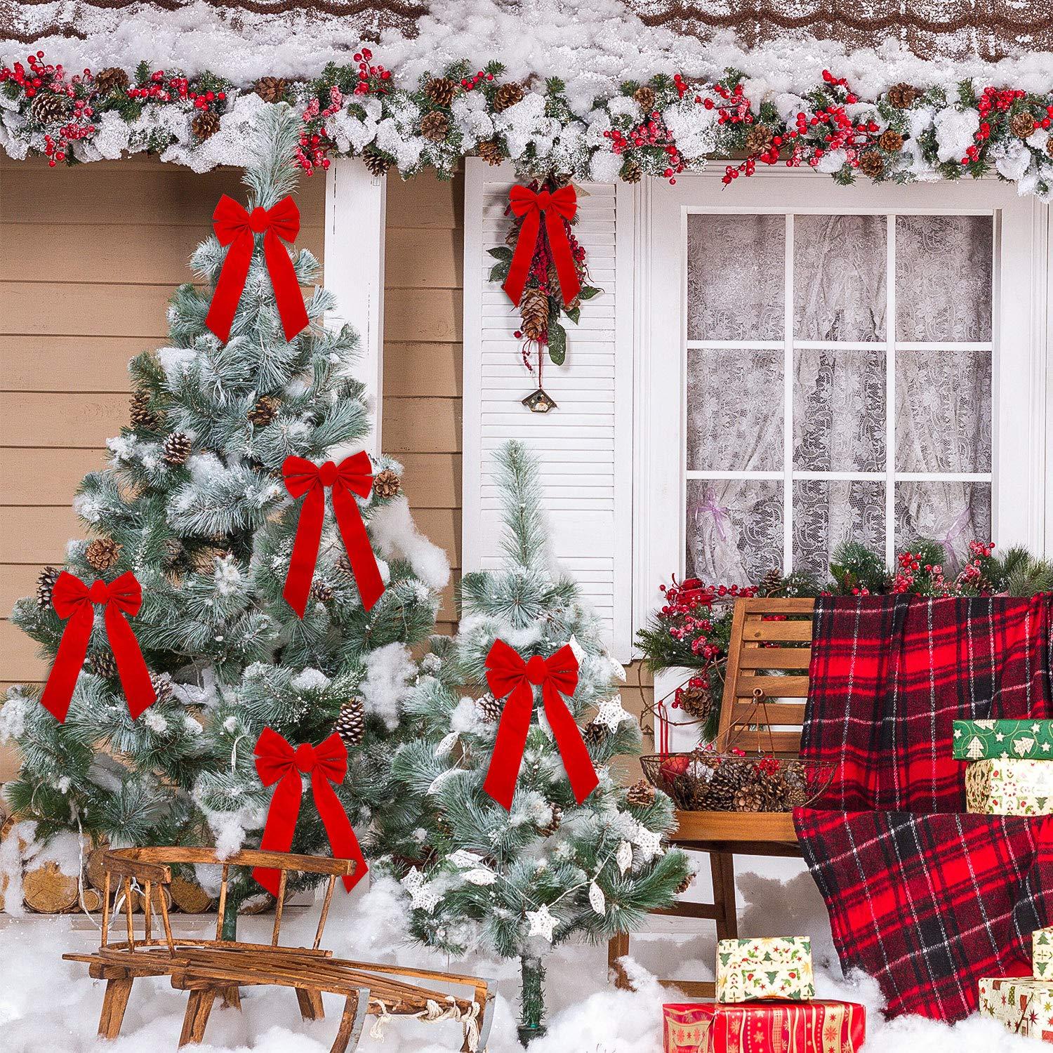 JOYFY 12pcs Christmas Red Velvet Bow Decoration for Christmas Party