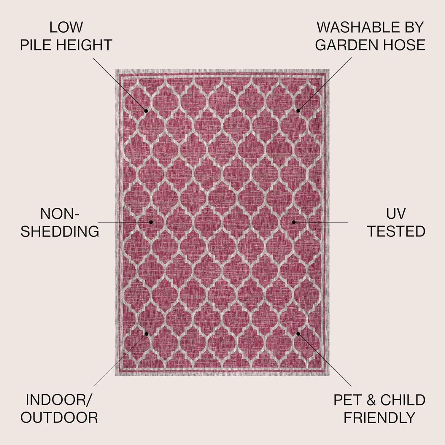 5' x 5' Trebol Moroccan Trellis Textured Weave Indoor/Outdoor Area Rug, Fuchsia/Light Gray - JONATHAN Y