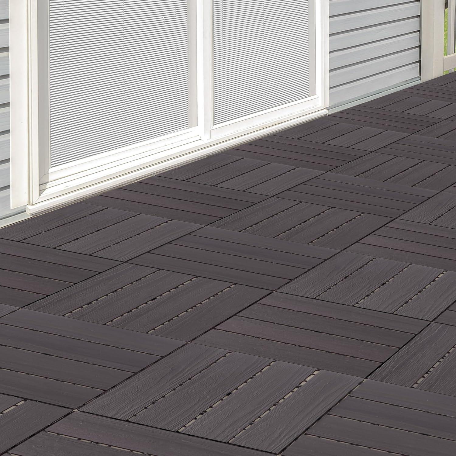 Gray Composite Wood Interlocking Deck Tiles, 30-Pack