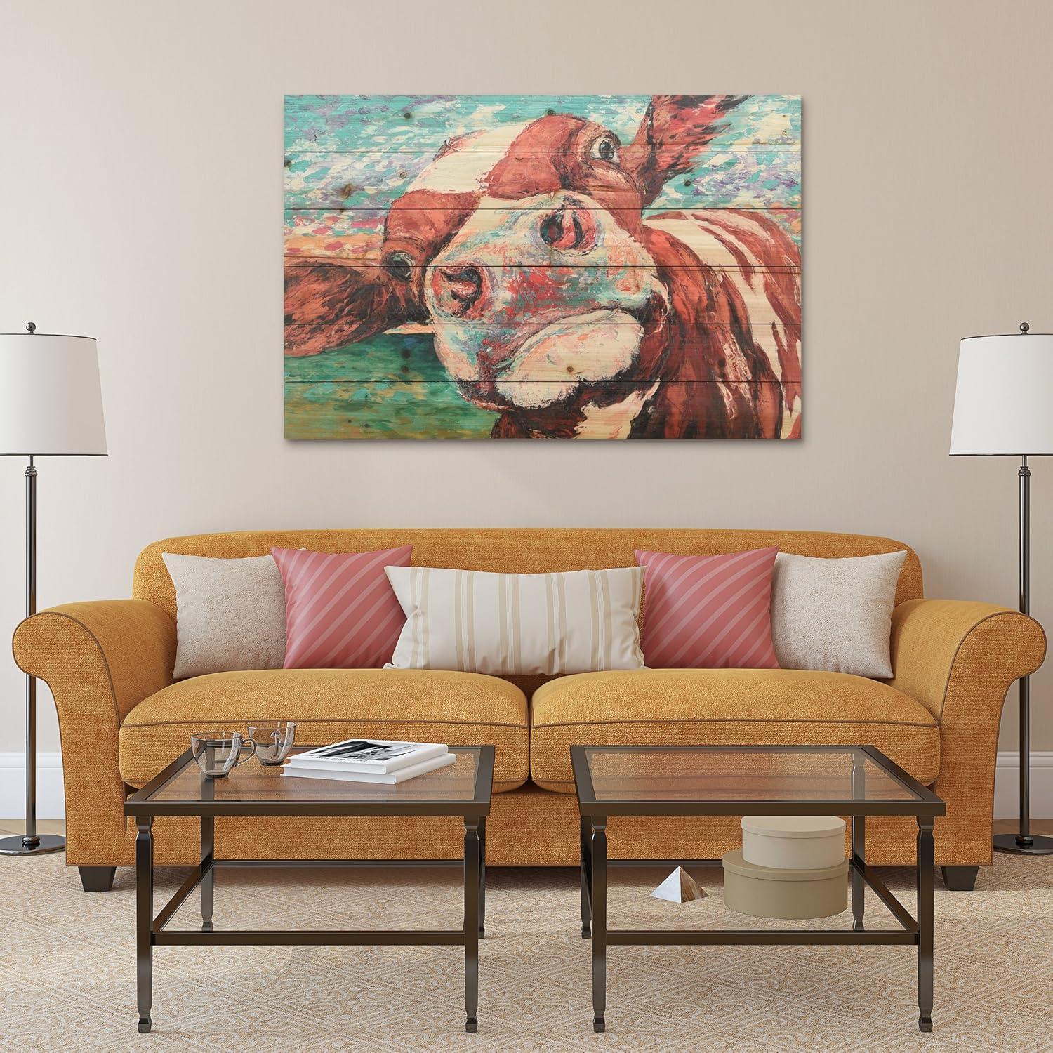 Empire Art Direct ADL-148530-2436 Fine Art Giclee Printed on Solid Fir Wood Planks - Curious Cow 1