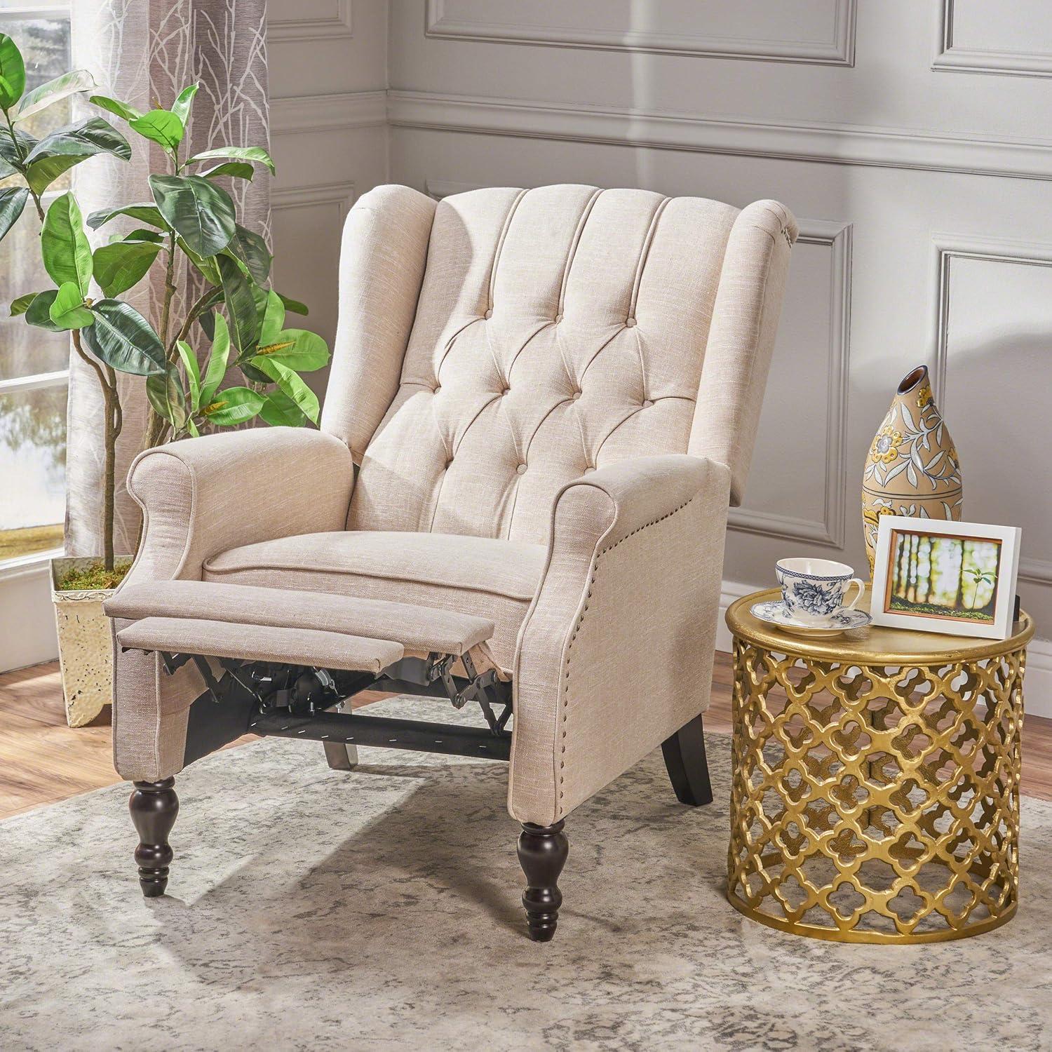 Elizabeth Light Beige Tufted Fabric Recliner Chair