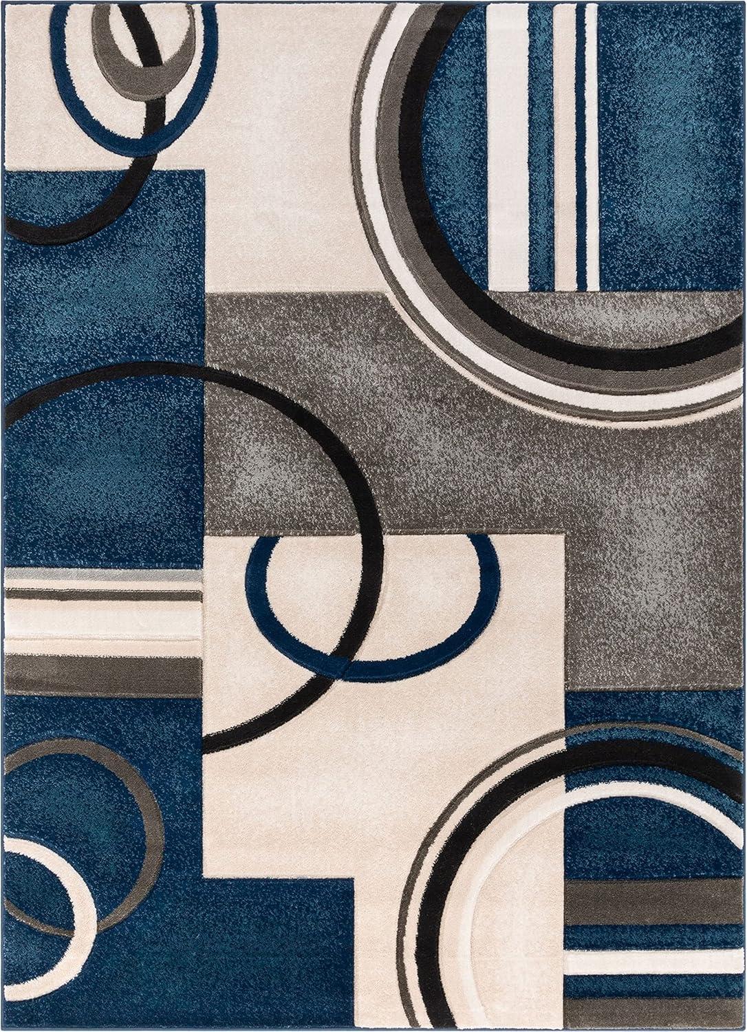 Abstract Dark Blue Area Rug