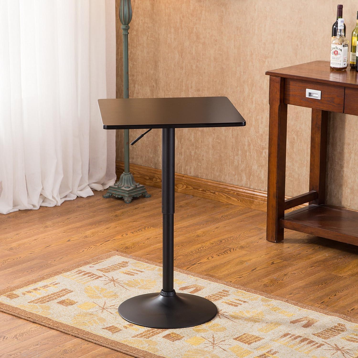 Roundhill Furniture Belham Black Square Adjustable Metal Base Bar Table