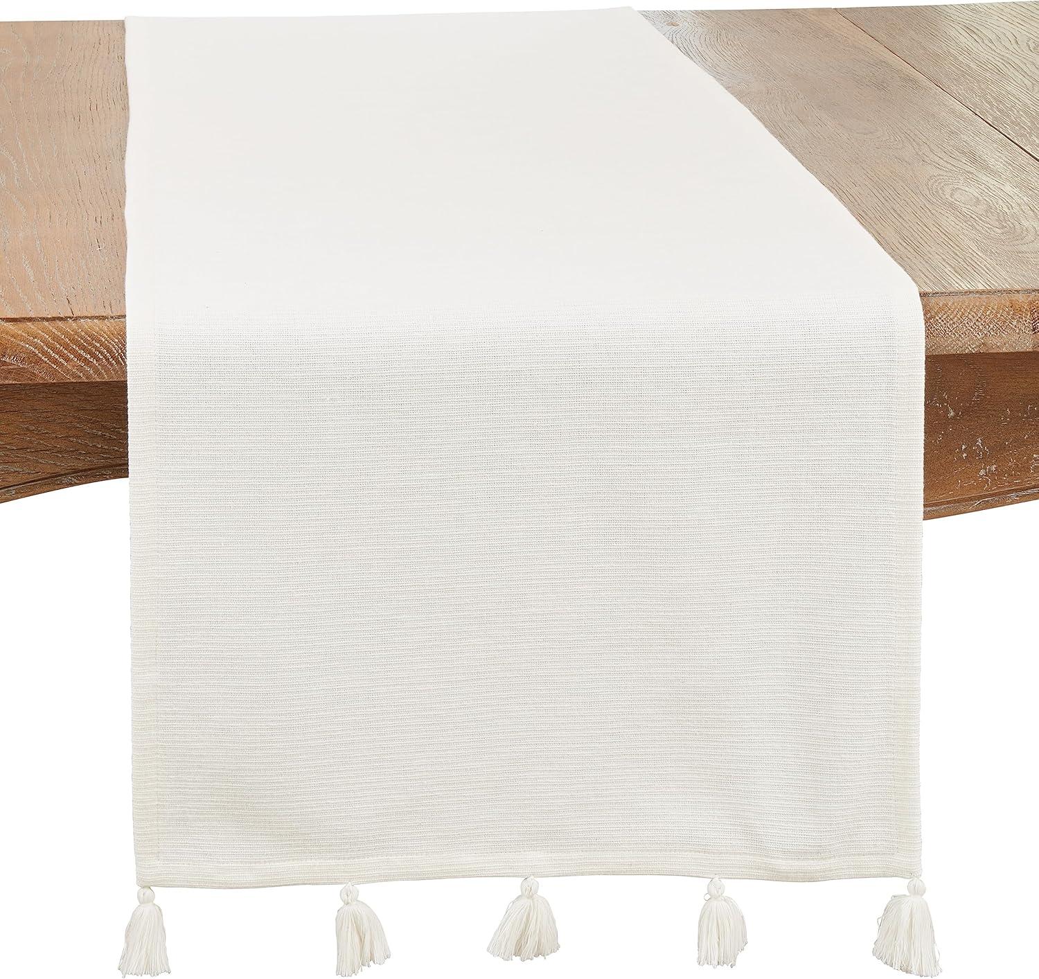 White Cotton Modern Minimalist Tassel Table Runner