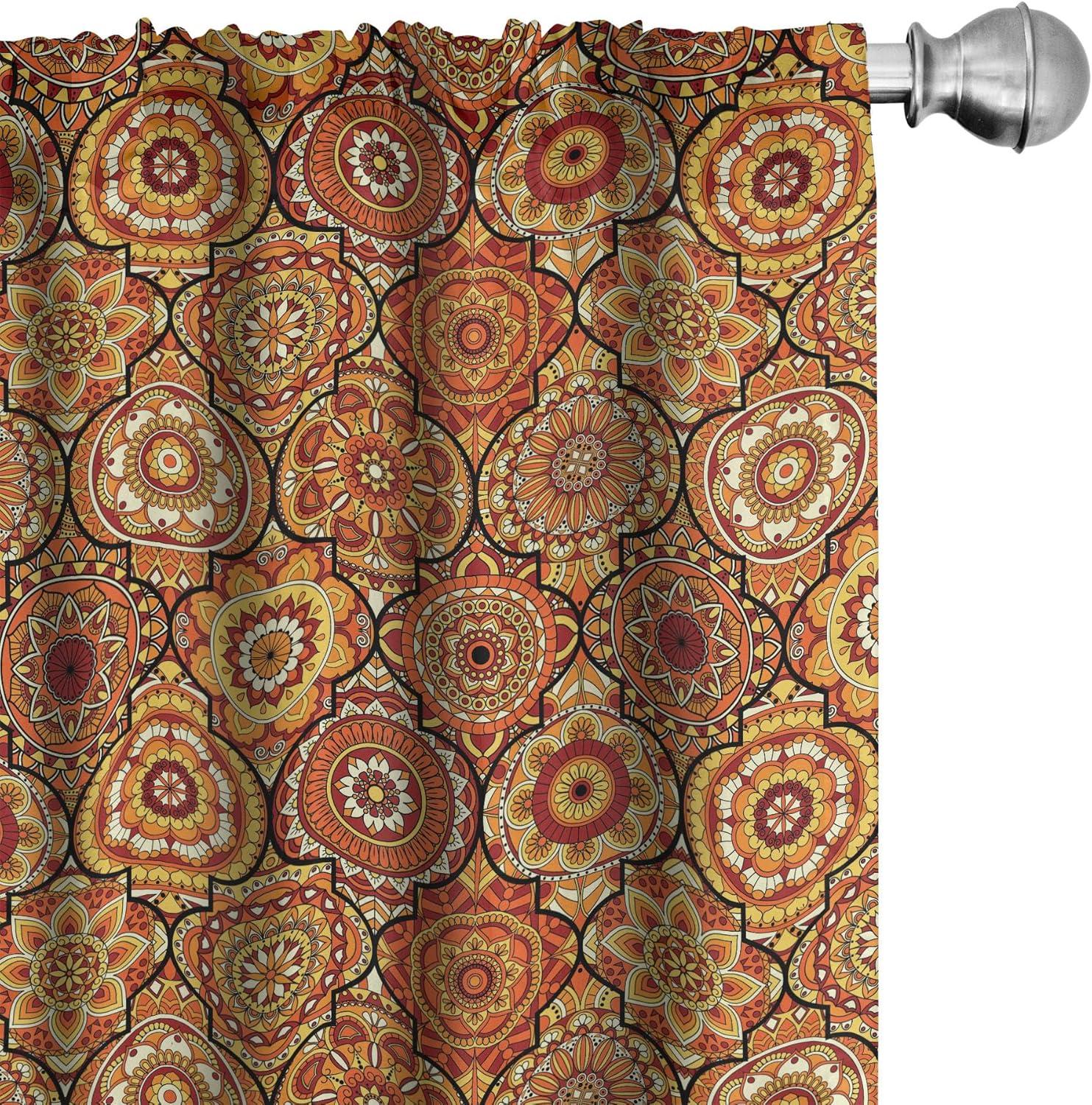 84" Orange and Yellow Moroccan Pattern Room-Darkening Curtain Panels