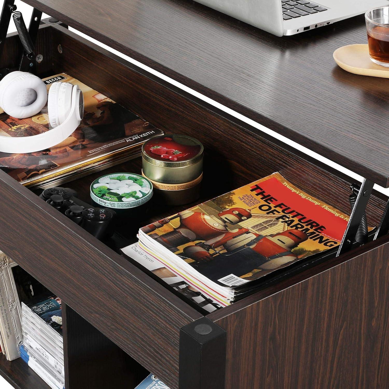 Yaheetech Wood Lift Top Coffee Table with Hidden Storage and Shelf, Espresso Coffee Tea Table with Lift Top, Home Living Room Furniture