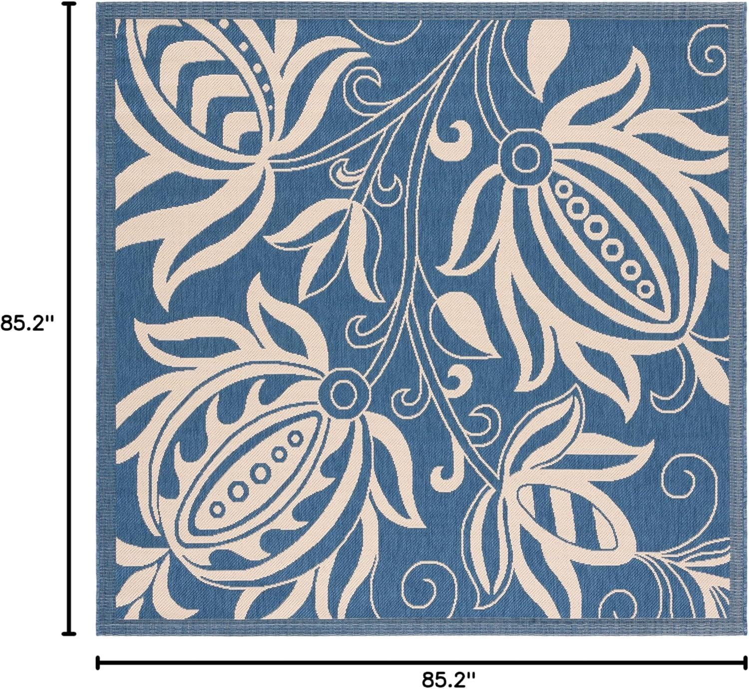 Courtyard CY2961 Power Loomed Indoor and Outdoor Area Rug - Blue/Natural - 7'10"x7'10" - Safavieh
