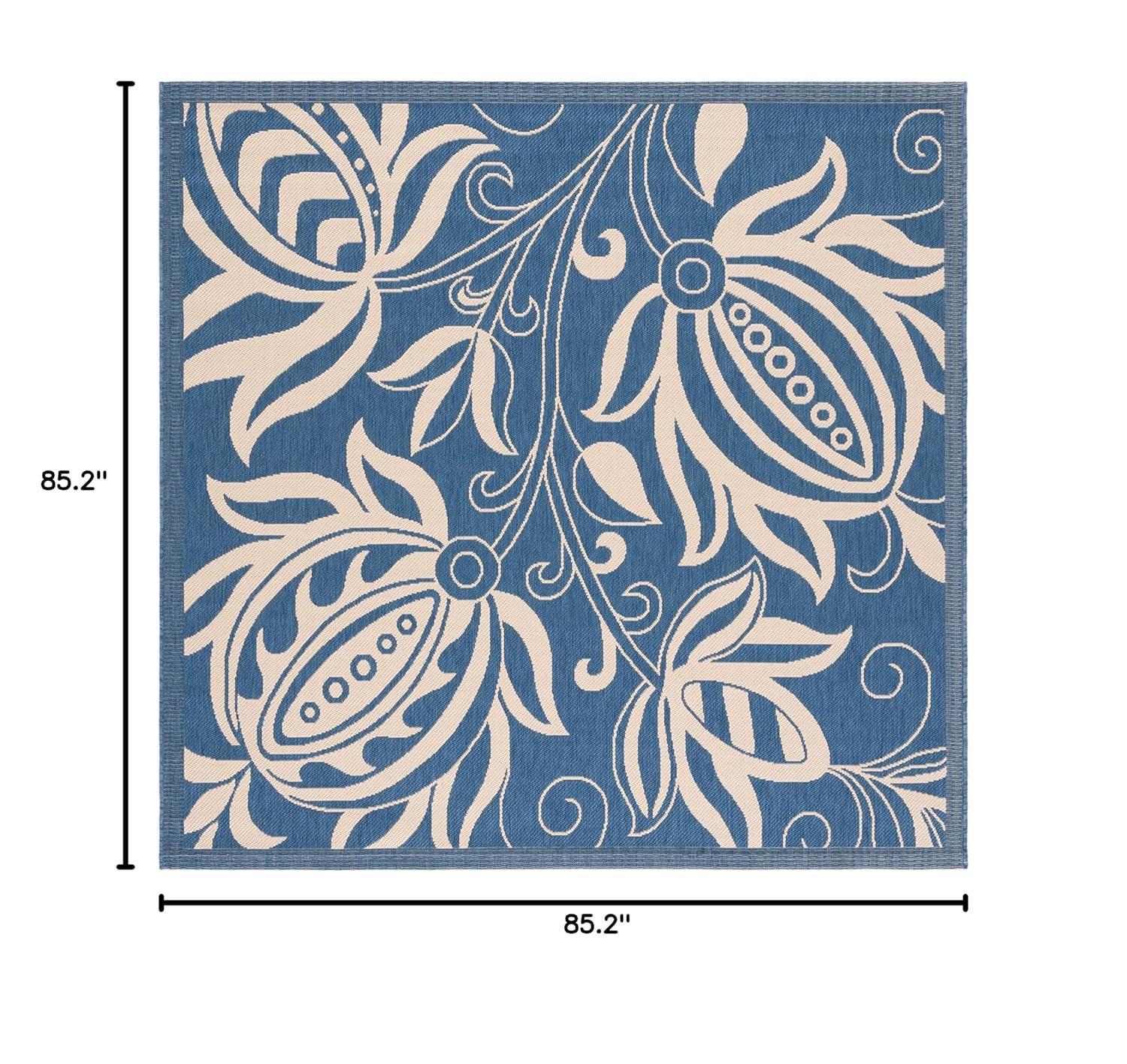 Courtyard CY2961 Power Loomed Indoor and Outdoor Area Rug - Blue/Natural - 7'10"x7'10" - Safavieh