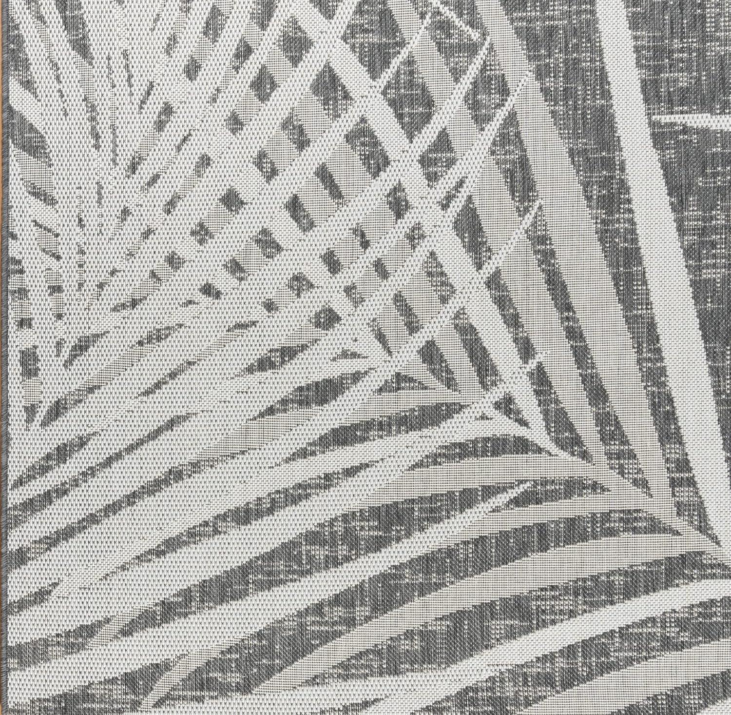 Gertmenian Indoor Outdoor Area Rug, Classic Flatweave, Washable, Stain & UV Resistant Carpet, Deck, Patio, Poolside & Mudroom, 5x7 Ft Standard, Royal Palm Leaf, Gray Beige White