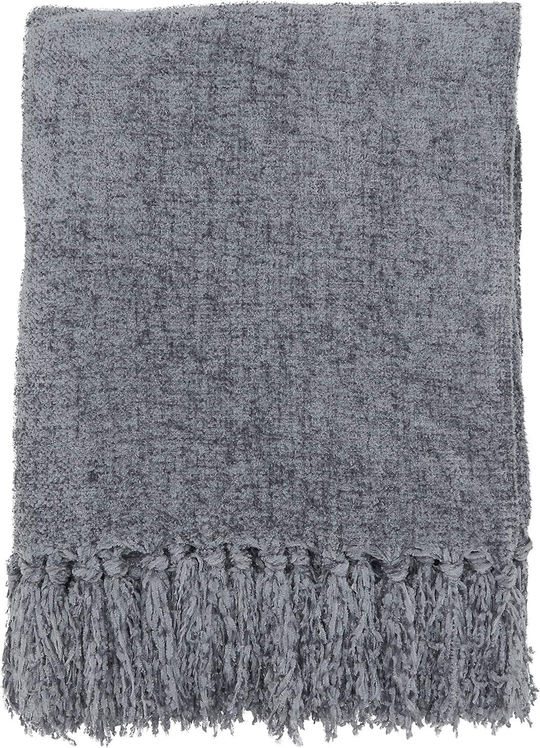 50"x60" Chenille Throw Blanket with Fringed Edges Gray - Saro Lifestyle