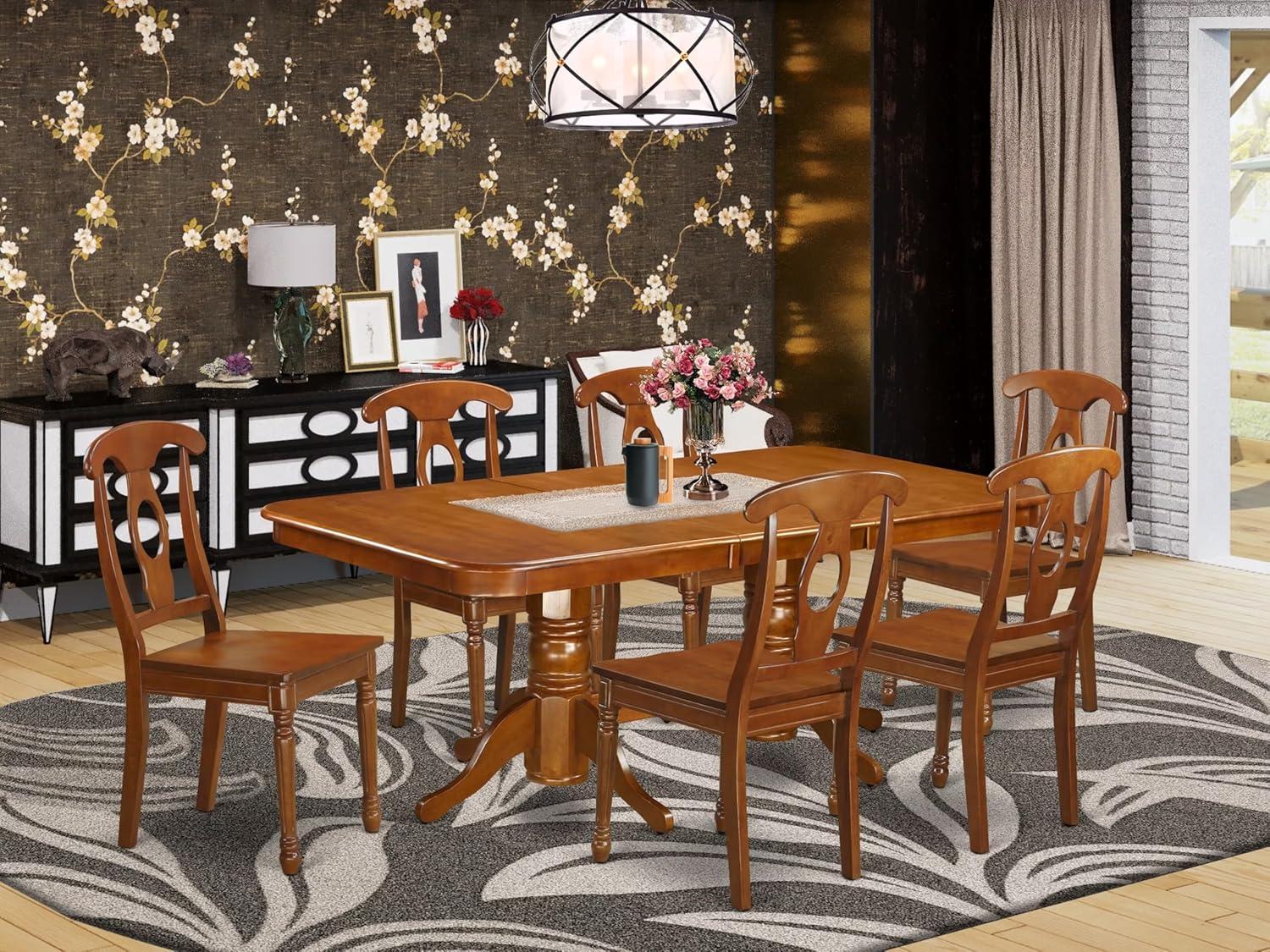 Saddle Brown 7-Piece Solid Wood Dining Set with Butterfly Leaf