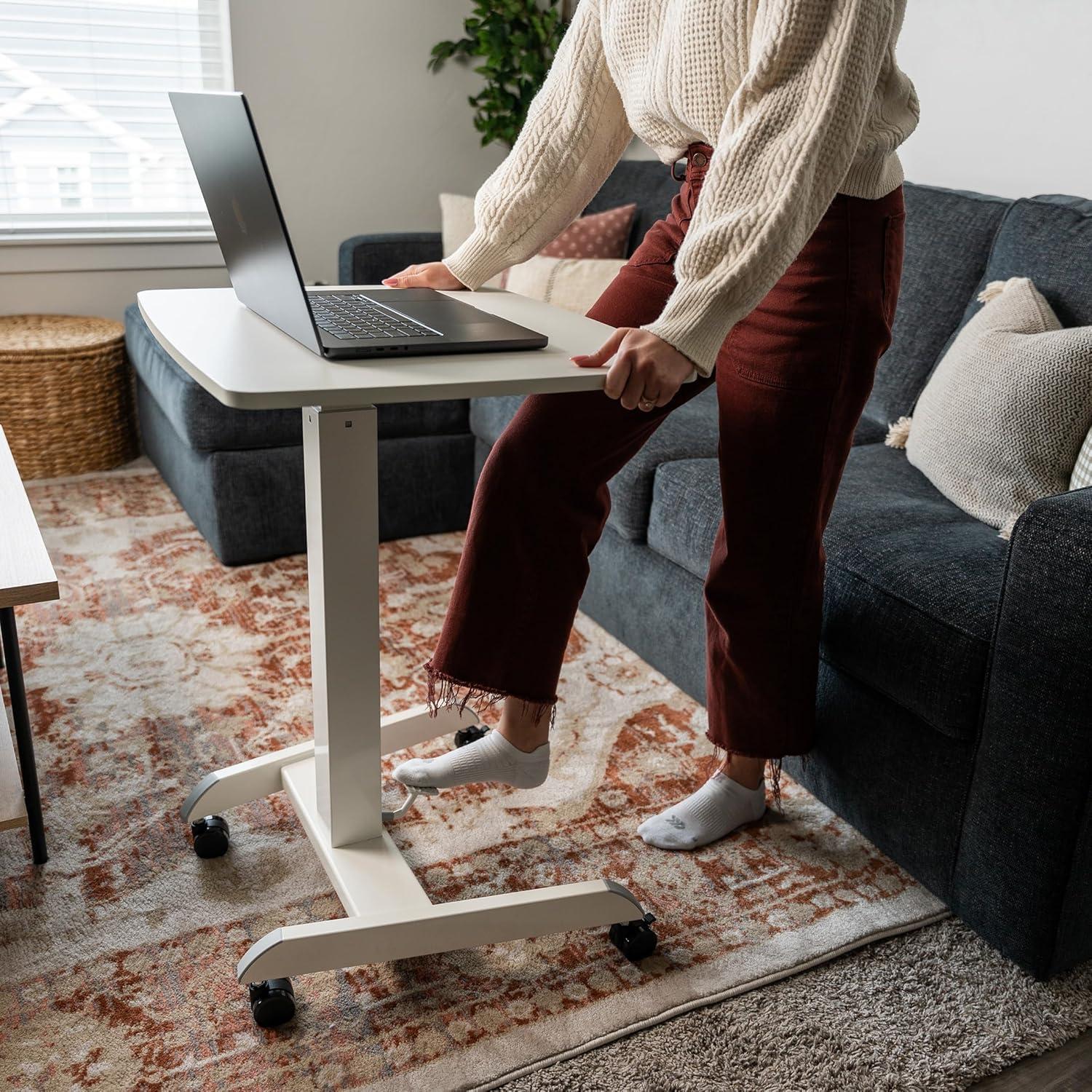 Mount-It! Height Adjustable Rolling Laptop Desk with Wheels | 23.6" x 20.5" | Sit Stand Mobile Workstation Cart w/ Pneumatic Spring Lift | White