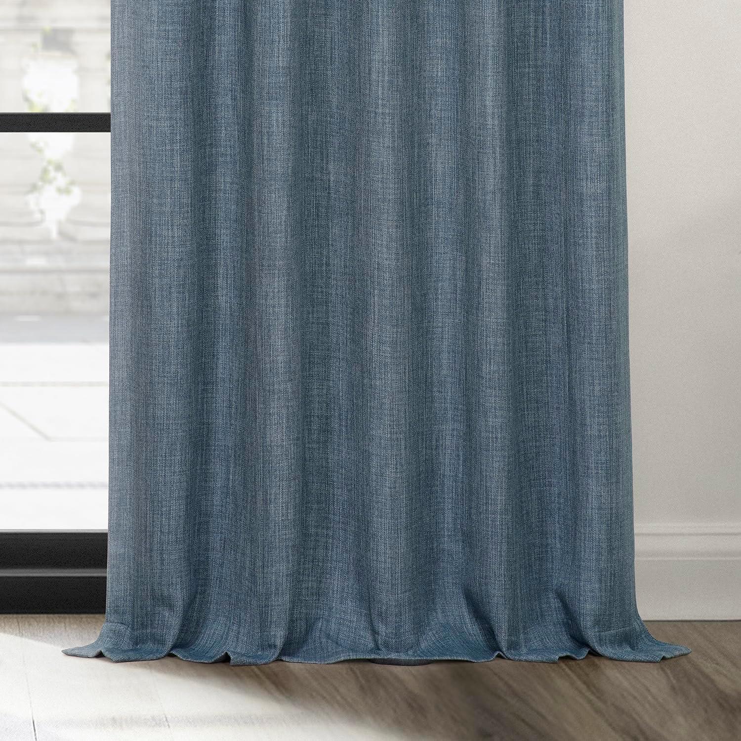 HPD Half Price Drapes Reverie Blue Faux Linen Room Darkening Curtains for Bedroom & Living Room Curtains (1 Panel), Door & Window Curtains 84 inches long, Rod Pocket Curtains & drapes, 50W X 84L