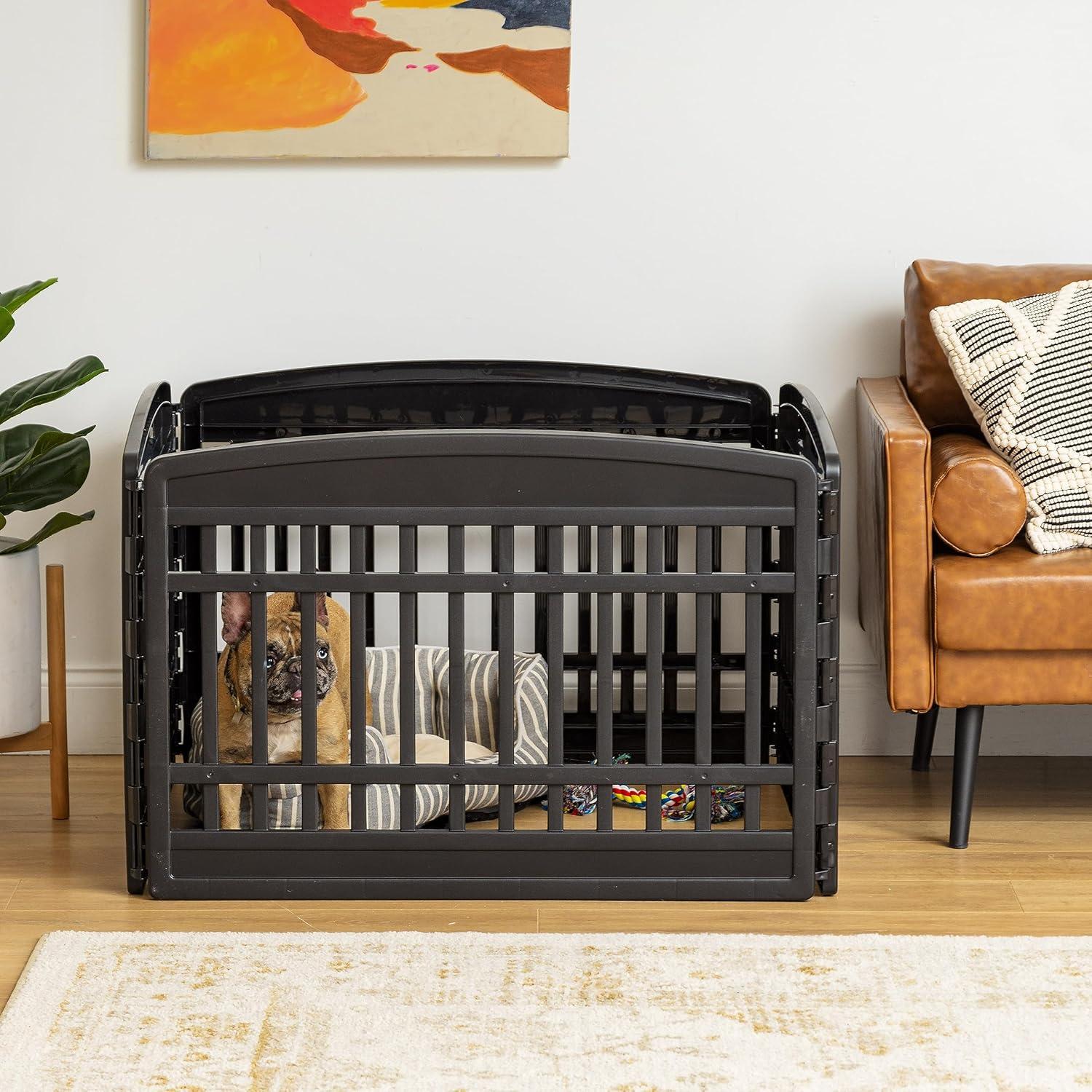 IRIS USA 24" Exercise 4-Panel Pet Playpen, Dog Playpen for Puppy Small Dogs Keep Pets Secure Easy Assemble Easy Storing Customizable Non-Skid Rubber Feet, Black