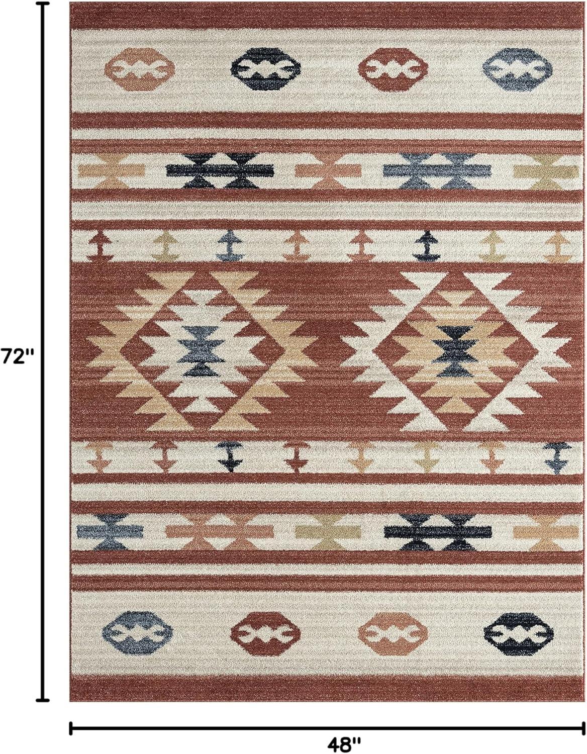 Rugs Native Tribal Print Burnt Amber & Beige Living Room Rug - Premium Southwestern Style Non-Shedding Area Rug (4' x 6')