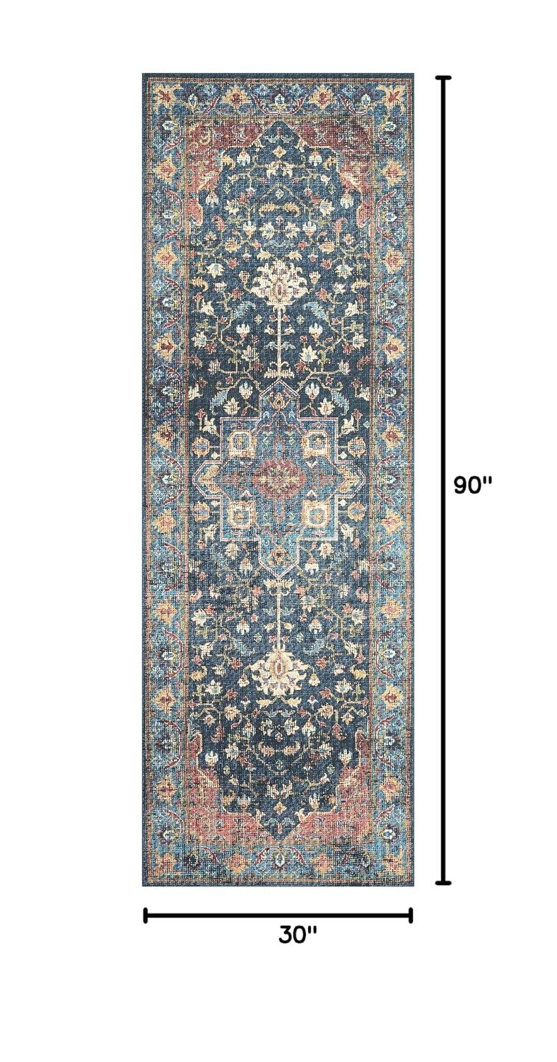 Skye Denim/Brick 2 ft. 6 in. x 7 ft. 6 in. Printed Boho Vintage Runner Rug