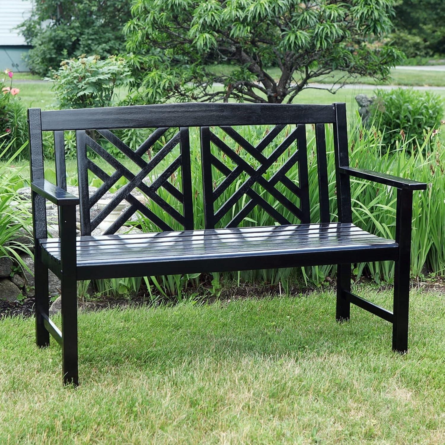 Black Eucalyptus Wood Fretwork Garden Bench, 4 ft